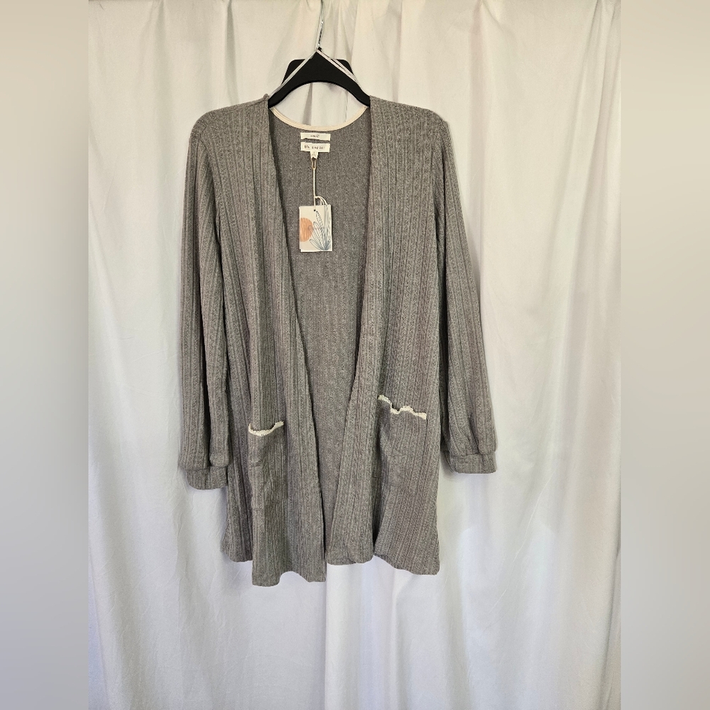 Blu Pepper Cozy Life Ribbed Gray Cardigan NWT. Size L - Picture 1 of 9